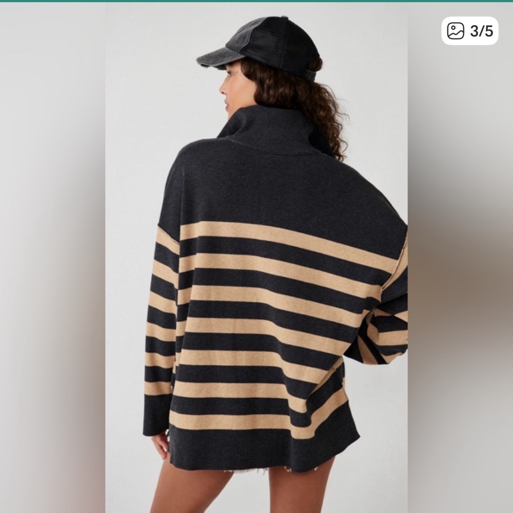 Free People Coastal Striped Half-Zip Pullover - Picture 3 of 5